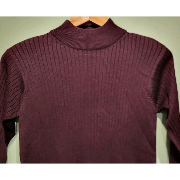 Vtg Jacobsons Eggplant Purple 100% Silk Rib Knit Mock Neck Top Sz Mp - Picture 2 of 6